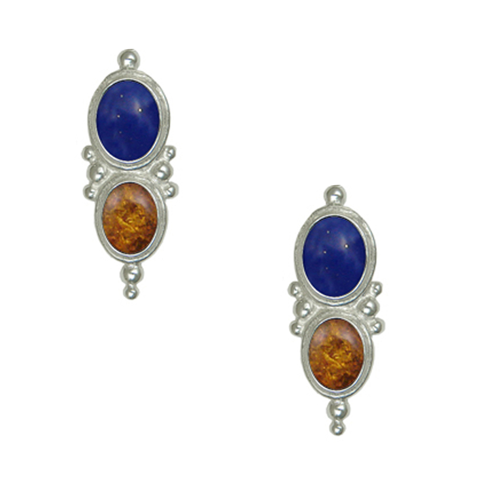 Sterling Silver Drop Dangle Earrings With Lapis Lazuli